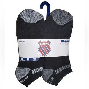 K-Swiss Low Cut Socks 6 Pair Men's 6-12.5 Black w Gray & Heel Logo NEW!$28 BBall